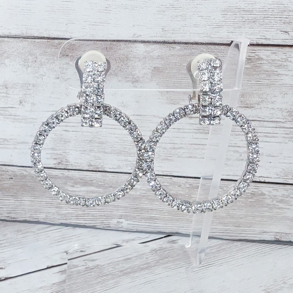 Vintage Clip On Earrings Extra Large Clear Gem Statement Dangle